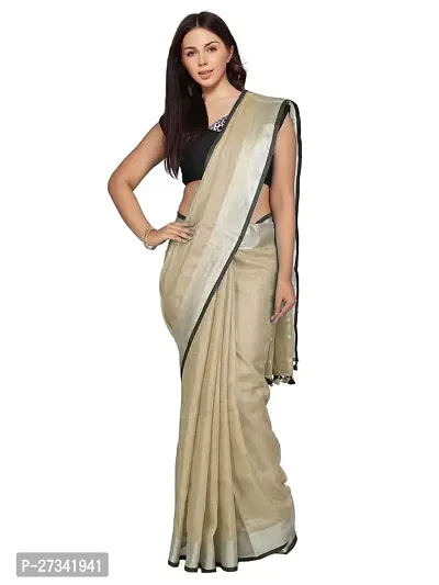 Stylish Beige Cotton Saree without Blouse piece For Women-thumb0