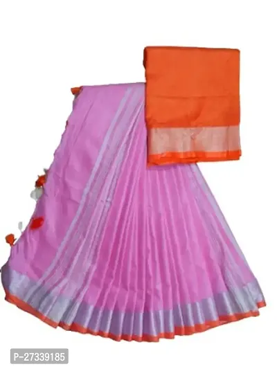 Designer Pink Linen Saree Without Blouse Piece For Women
