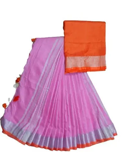 Handloom Fabric Women's Linen Viscose Saree with Blouse Piece, HF 002-SR (Pink)