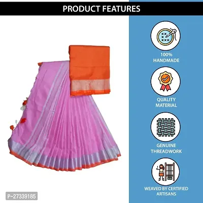 Designer Pink Linen Saree Without Blouse Piece For Women-thumb2