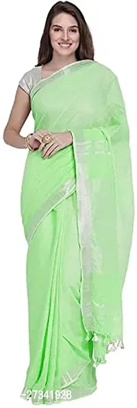 Stylish Green Cotton Saree without Blouse piece For Women-thumb0