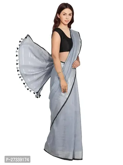 Designer Grey Cotton Saree Without Blouse Piece For Women-thumb2