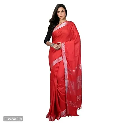 Stylish Red Cotton Saree without Blouse piece For Women-thumb0