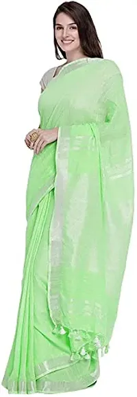 Stylish Green Cotton Saree without Blouse piece For Women-thumb1