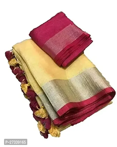 Designer Yellow Linen Saree Without Blouse Piece For Women