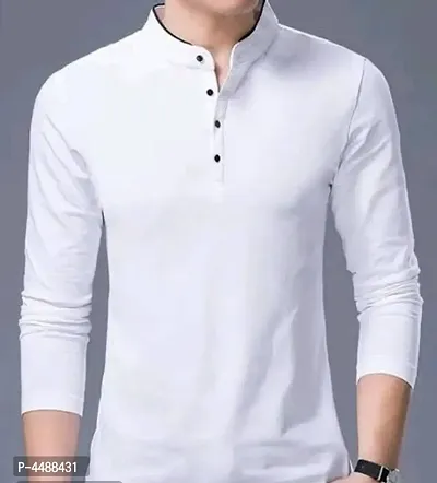 Trendy Solid Cotton Mandarin T-Shirt For Men-thumb0