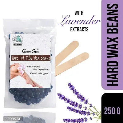 GutarGoo 250 gm Painless Brazilian Hair Removal Hard Film Hot Wax Beans for Stripless Body Waxing at Home with free spatula (Relaxing Lavender-thumb0
