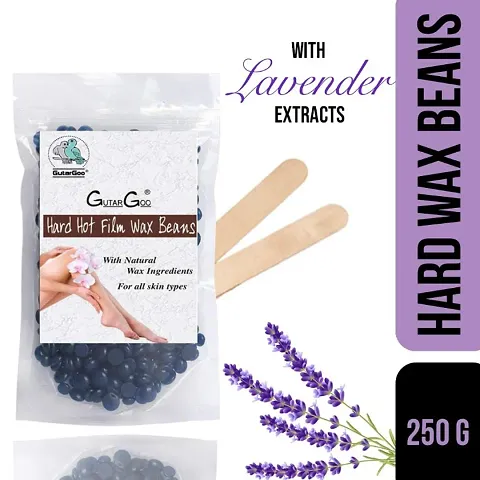 GutarGoo 250 gm Painless Brazilian Hair Removal Hard Film Hot Wax Beans for Stripless Body Waxing at Home with free spatula (Relaxing Lavender