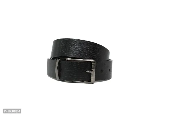 Leeway International Men's Black Self Textured Leather Belt with Sleek Buckle-thumb3