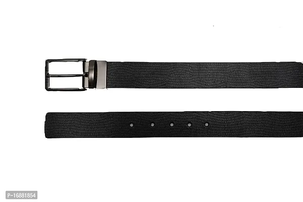 Leeway International Men's Black Self Textured Leather Belt with Sleek Buckle-thumb2