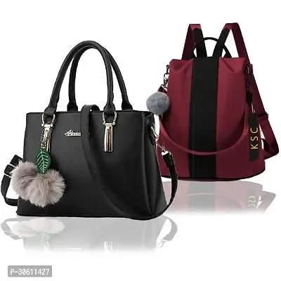 Stylish Multicoloured PU Handbag With Backpacks For Women Pack Of 2-thumb0