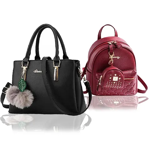 Fashion Girls 3-PCS Fashion Cute Stylish PU Leather Backpack & Sling Bag  Set for Women