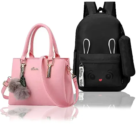 Stylish PU Handbag With Backpacks For Women Pack Of 2