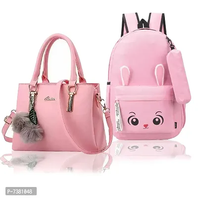 Stylish Pink Pu Solid Handbags For Women