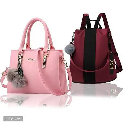 Trendy Cute Handy Hand-Held Shoulder Bag And Backpack Combo For Women-thumb0