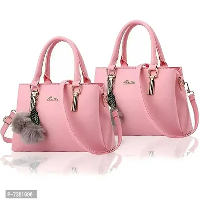 Stylish Pink Pu Solid Handbags For Women
