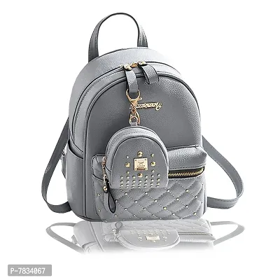 Stylish Grey PU Solid Backpacks For Women And Girls-thumb0