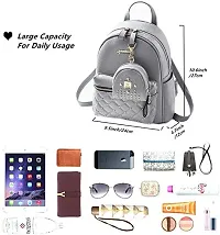 Stylish Grey PU Solid Backpacks For Women And Girls-thumb1
