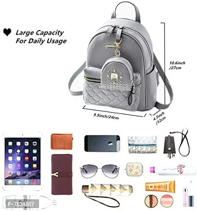 Stylish Grey PU Solid Backpacks For Women And Girls-thumb2