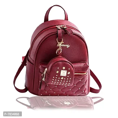 Stylish Maroon PU Solid Backpacks For Women And Girls