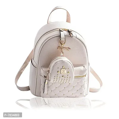 Stylish White PU Solid Backpacks For Women And Girls-thumb0
