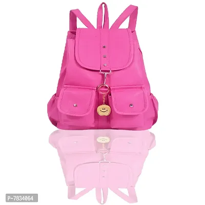 Stylish Pink PU Solid Backpacks For Women And Girls-thumb0
