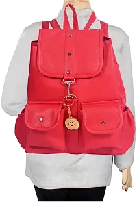 Stylish Red PU Solid Backpacks For Women And Girls-thumb1