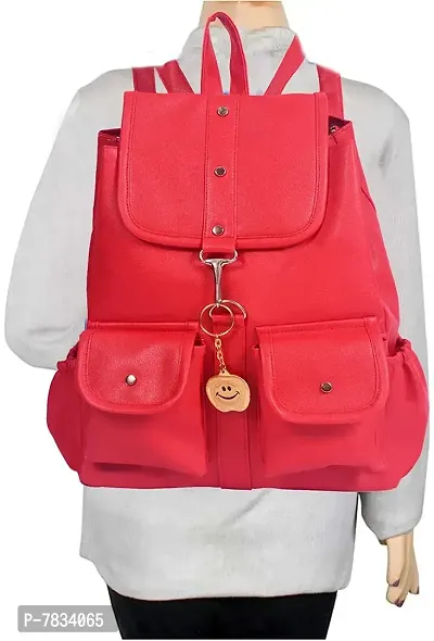 Stylish Red PU Solid Backpacks For Women And Girls-thumb2