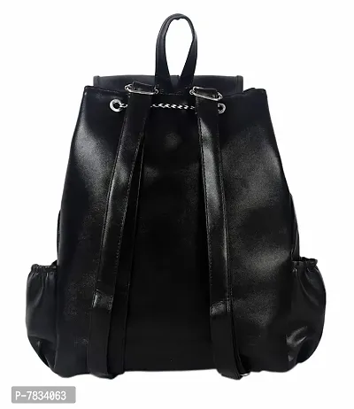 Stylish Black PU Solid Backpacks For Women And Girls-thumb4