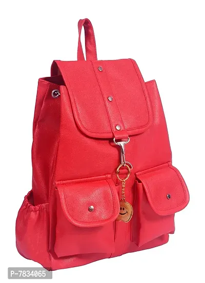 Stylish Red PU Solid Backpacks For Women And Girls-thumb5