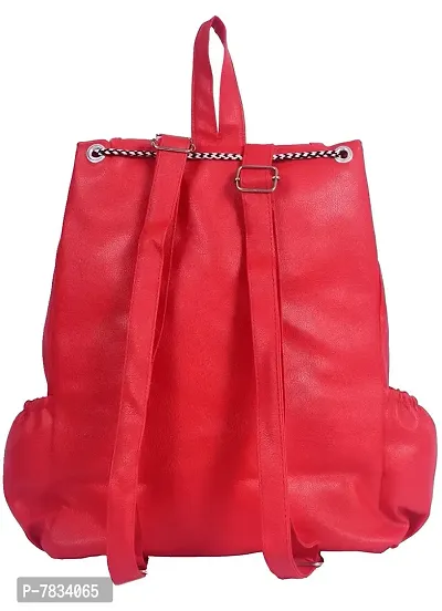 Stylish Red PU Solid Backpacks For Women And Girls-thumb4