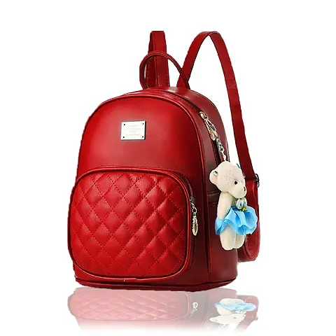 Stylish PU Solid Backpacks For Women And Girls