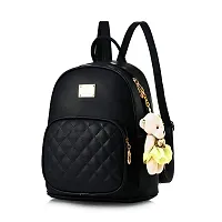 Stylish Black PU Solid Backpacks For Women And Girls-thumb1