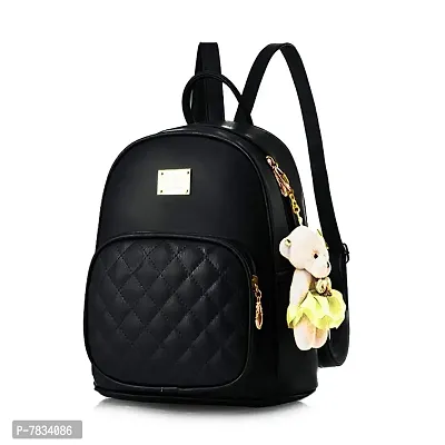 Stylish Black PU Solid Backpacks For Women And Girls-thumb2