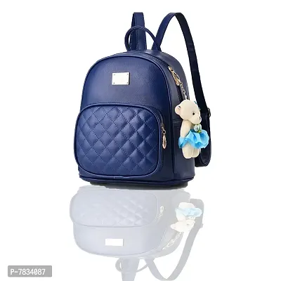 Stylish Blue PU Solid Backpacks For Women And Girls