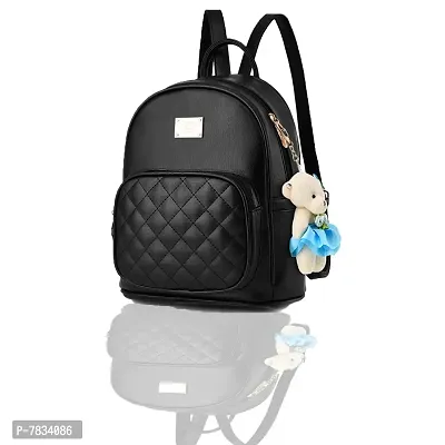 Stylish Black PU Solid Backpacks For Women And Girls