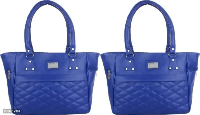 Stylish Navy Blue PU Handbag For Women Pack Of 2-thumb0