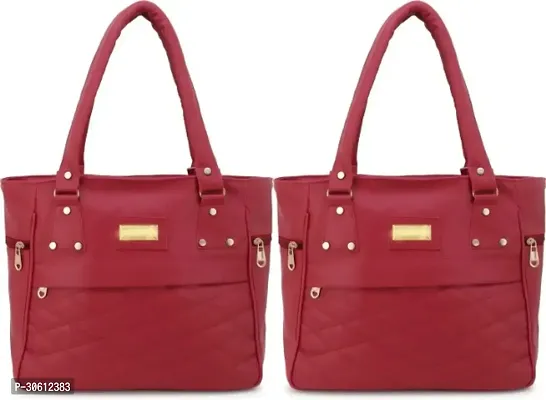 Stylish Maroon PU Handbag For Women Pack Of 2-thumb0