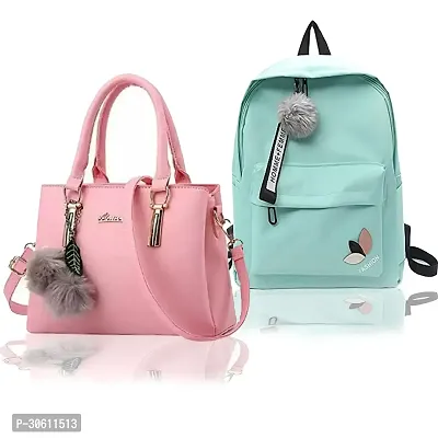 Stylish Multicoloured PU Handbag With Backpacks For Women Pack Of 2