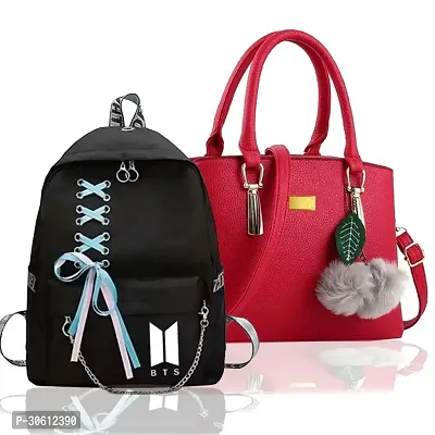 Stylish Multicoloured Polyester Handbag With Backpacks For Women Pack Of 2