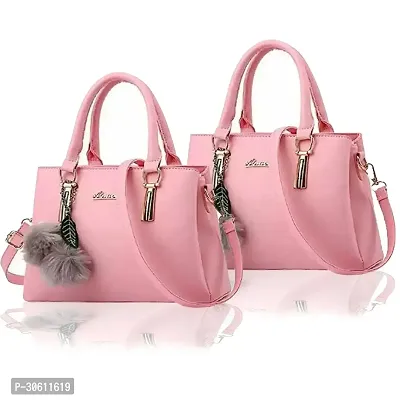 Stylish Pink PU Handbag For Women Pack Of 2