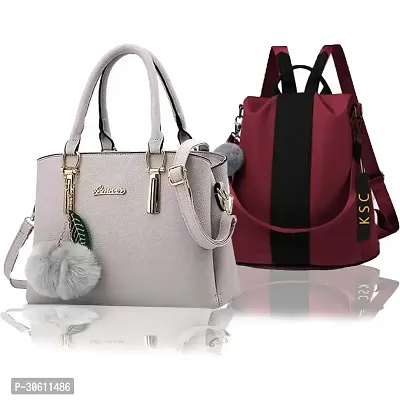 Stylish Multicoloured PU Handbag With Backpacks For Women Pack Of 2