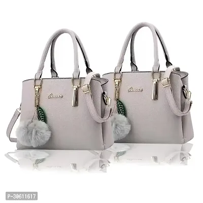 Stylish Grey PU Handbag For Women Pack Of 2