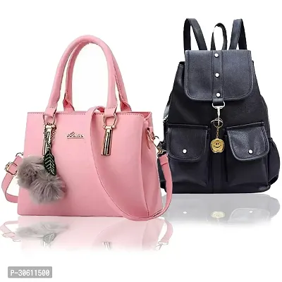 Stylish Multicoloured PU Handbag With Backpacks For Women Pack Of 2-thumb0