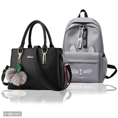 Stylish Multicoloured PU Handbag With Backpacks For Women Pack Of 2-thumb0