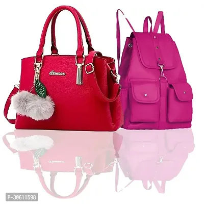 Stylish Multicoloured PU Handbag With Backpacks For Women Pack Of 2