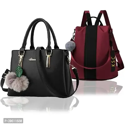 Stylish Multicoloured PU Handbag With Backpacks For Women Pack Of 2-thumb0