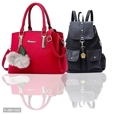 Stylish Multicoloured PU Handbag With Backpacks For Women Pack Of 2