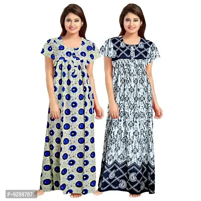 jwf Women's 100% Cotton Printed Regular Maxi Maternity Wear Sleepwear Nightdresses ( Pack of 2 PCs.)-thumb0