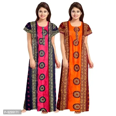 jwf Women's Pure Cotton Printed Nightdresses Maxi Gown Maternity Wear Nighties (Pack of 2 Piece)